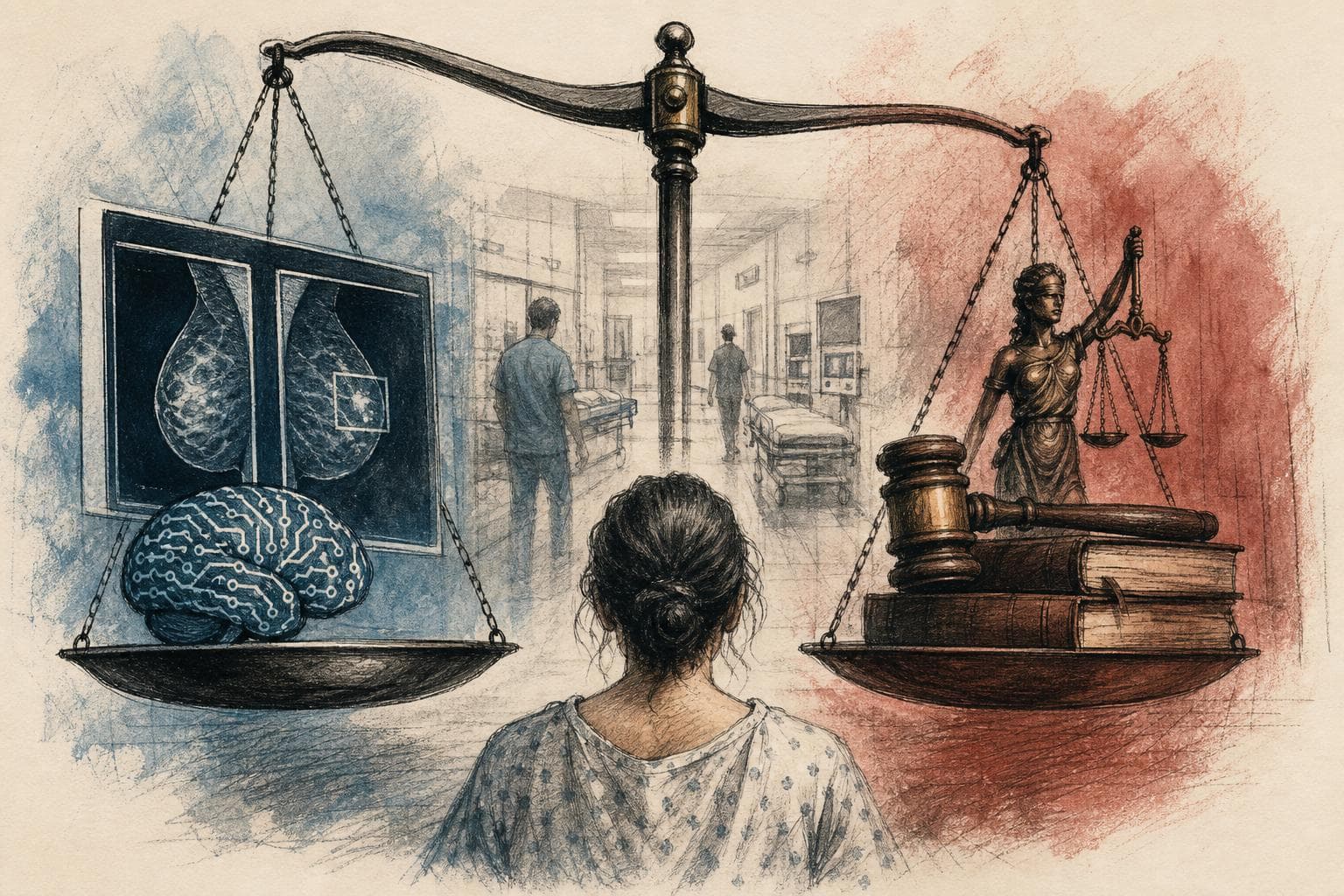 Editorial illustration for The AI That's Better Than Your Doctor Won't Save You Until Lawyers Get Involved