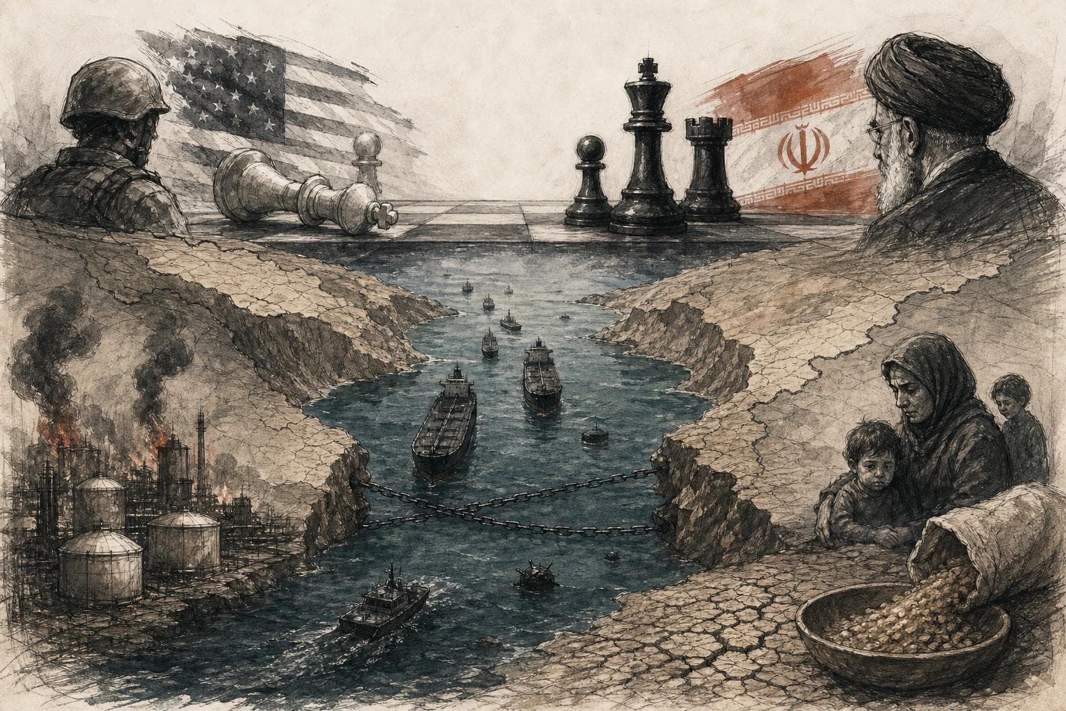 Editorial illustration for The Hormuz Trap: America Struck Iran to Prevent Chokepoint Extortion, Then Got Stuck in One