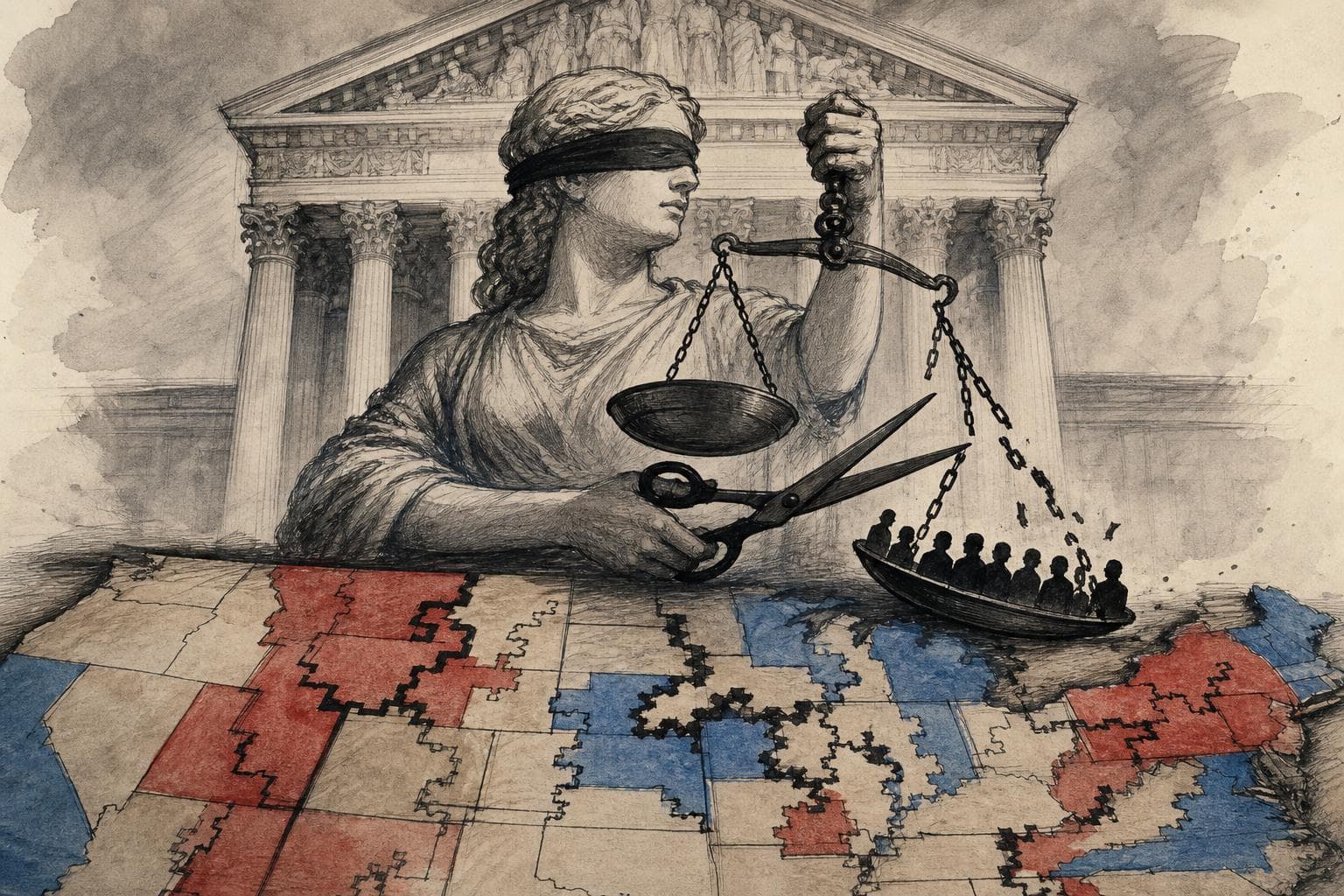 Editorial illustration for The Supreme Court Didn't Update the Voting Rights Act. It Killed It While Insisting It Was Still Breathing.