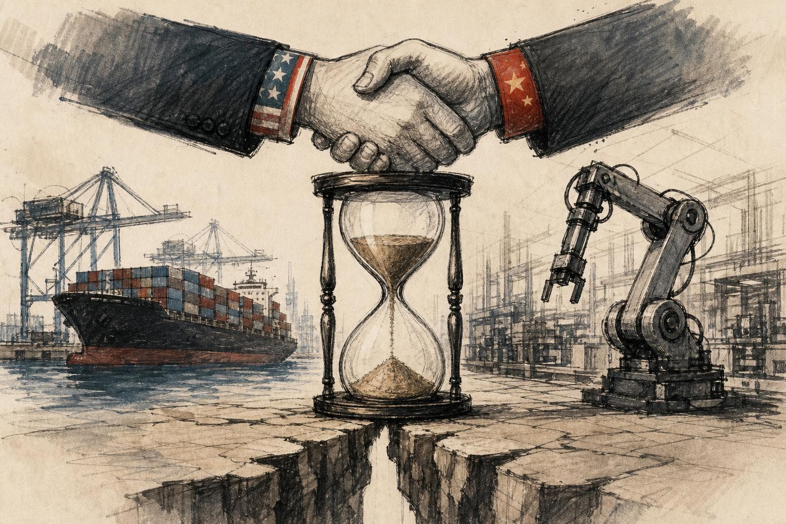 Editorial illustration for The China Trade Truce Buys Time, Not an Investment Guarantee