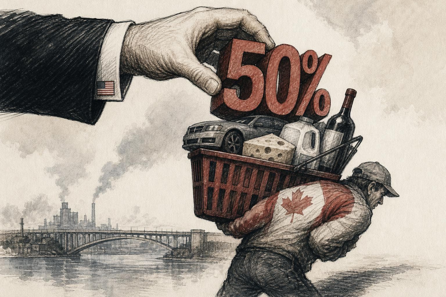 Editorial illustration for Trump's 50% Canada Tariff Is Mostly a Tax on Fighting Back