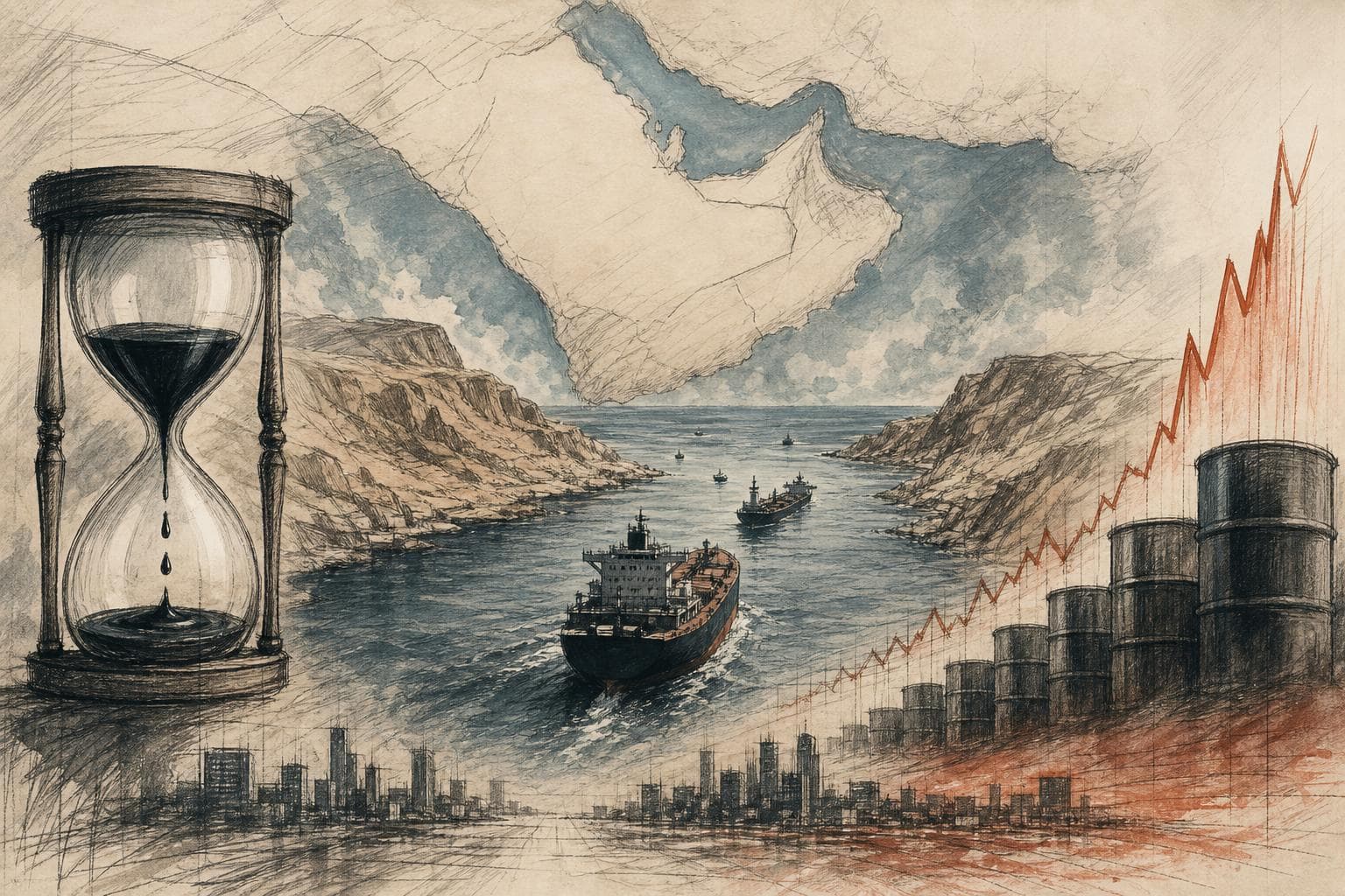 Editorial illustration for Hormuz Is Already an Energy Shock. The Question Is Duration.