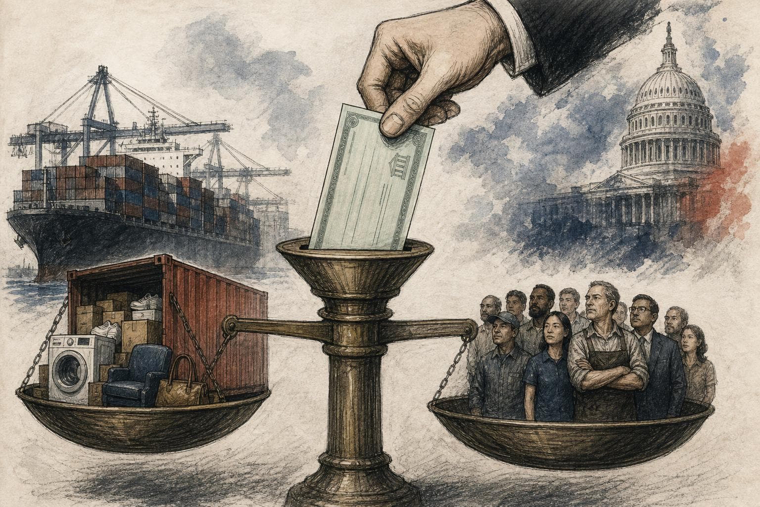 Editorial illustration for The $100 Billion Refund Settled the Oldest Argument in Trade Policy
