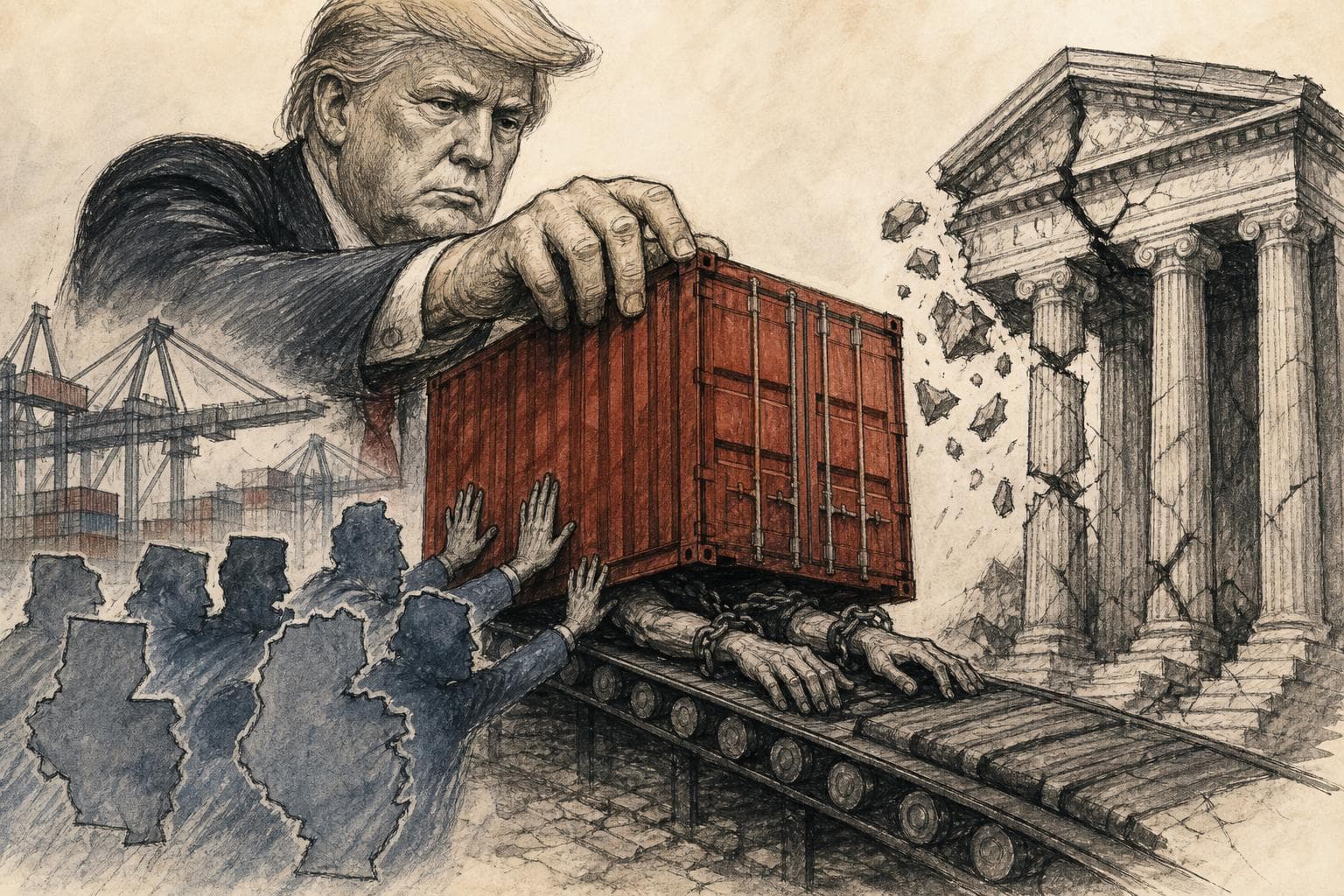 Editorial illustration for Trump's Forced-Labor Tariffs Will Probably Lose in Court and Survive Anyway