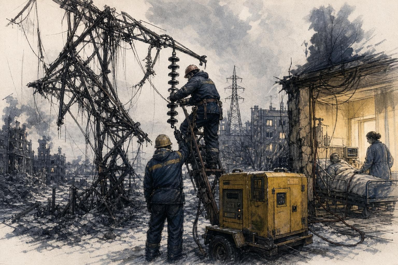 Editorial illustration for Ukraine’s Winter Power Race Depends on What Survives Repairs