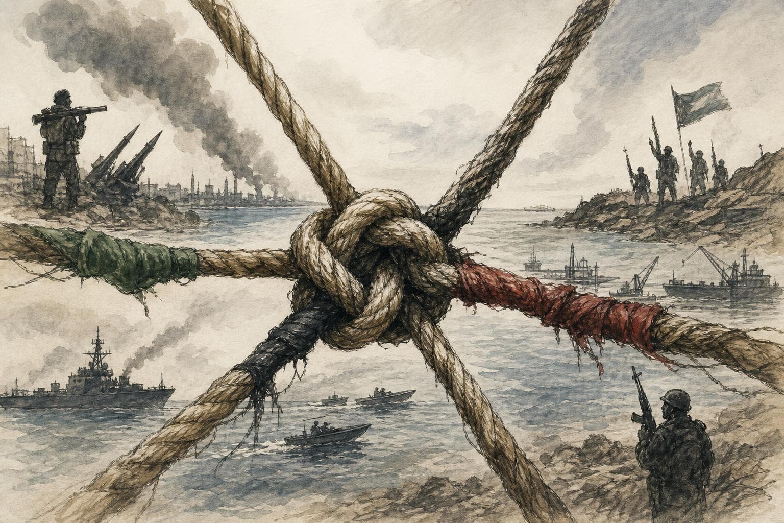 Editorial illustration for A Gulf Ceasefire Will Break Unless the Side Wars Are Bound First