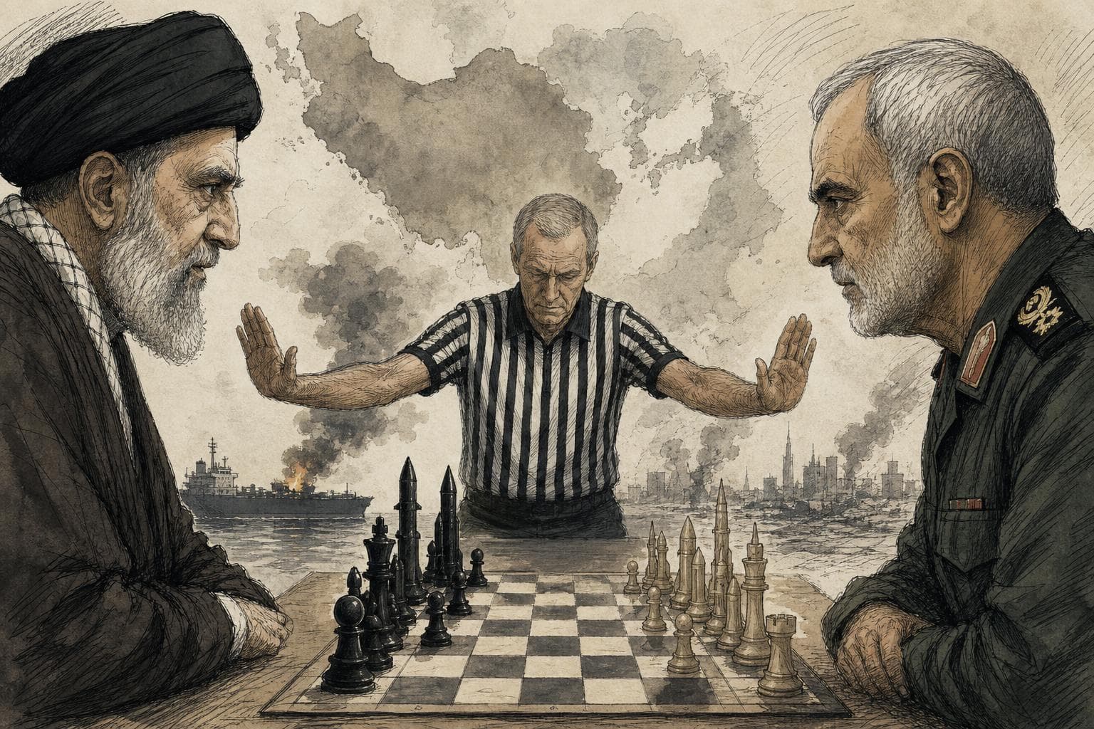 Editorial illustration for The Iran Ceasefire Needs a Referee, Not Another Announcement
