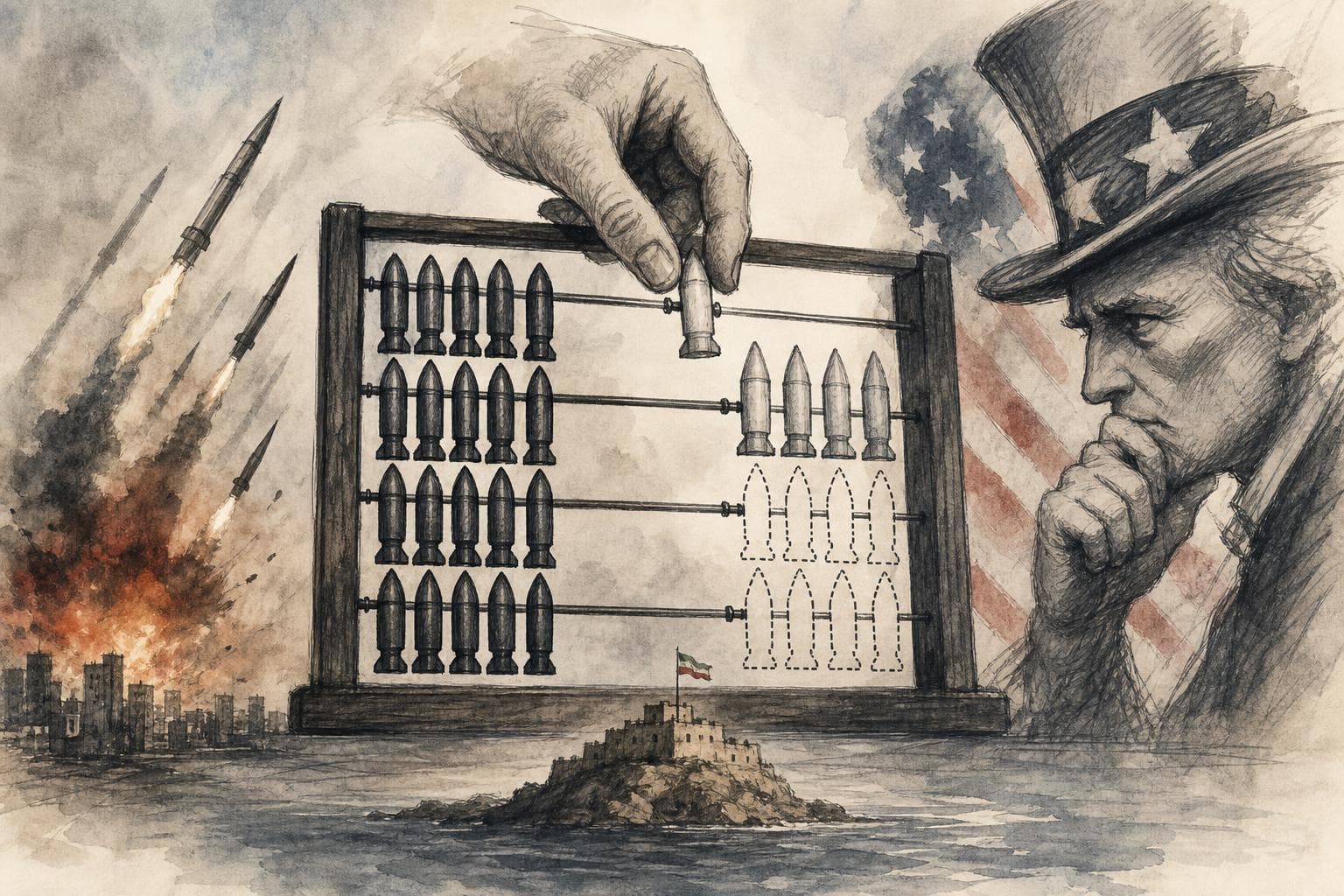 Editorial illustration for The Missile Math Doesn't Cap the War. It Caps the Threat.