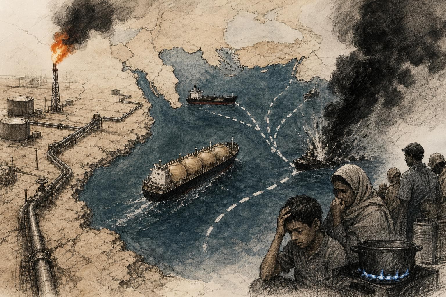 Editorial illustration for The Gulf’s Energy Escape Routes Cannot Carry a Wider War