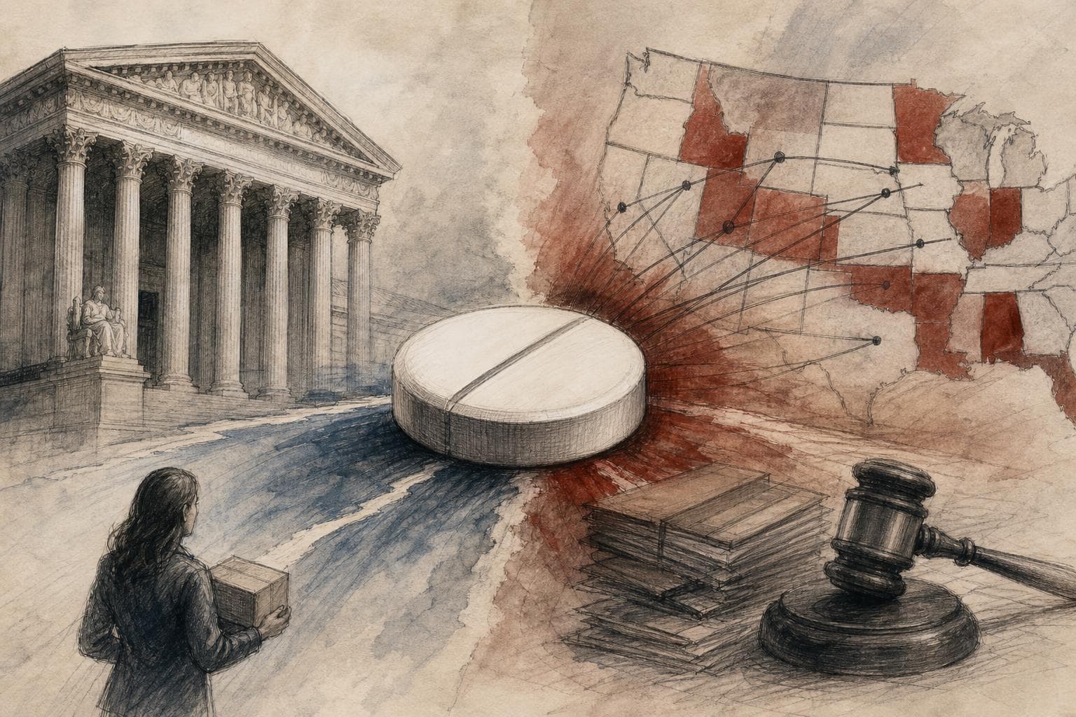 Editorial illustration for Mifepristone Won in Court, But Not Yet in Law