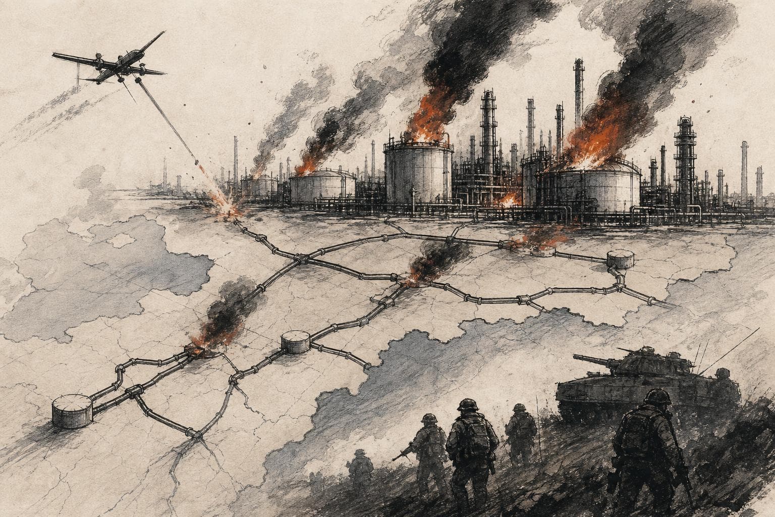 Editorial illustration for Ukraine Is Turning Russia’s Fuel System Into a Front Line