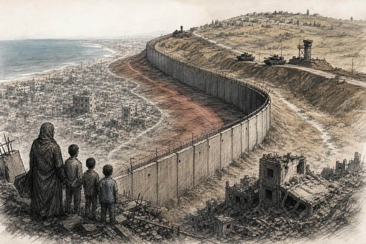 Editorial illustration for Israel’s Temporary War Lines Are Starting to Look Permanent